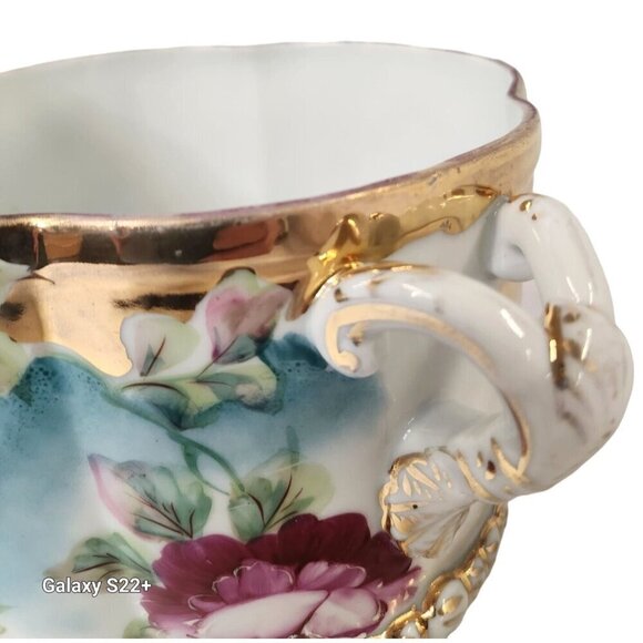 Antique Hand Painted Roses Porcelain Jardiniere Planter - Picture 12 of 16